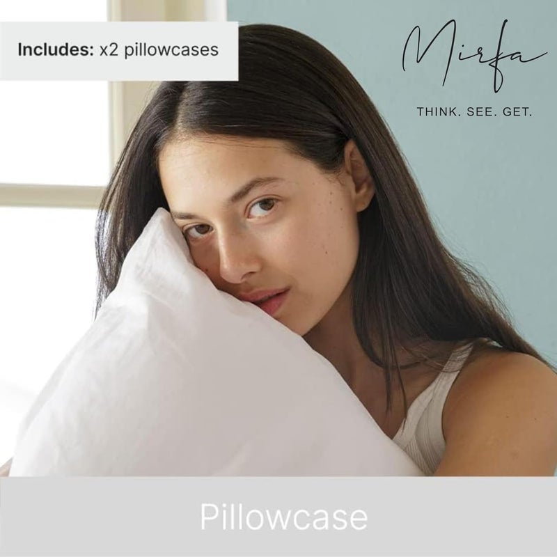 MIRFA 2piece Cotton White Pillowcases King Size White 100% Cotton- 144 Thread Count Pure Cotton Pillow Cases- 50x75cm Pillow Cover- Luxury Sateen Weave- Cotton Pillow Covers Hotel Bed Linens (White) - Image 5