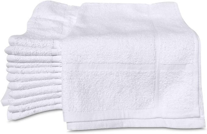 12 PACK WHITE BATH MAT TOWELS 20X30 INCHES NOT A BATHROOM RUG COTTON BLEND WASHABLE ECONOMY HOTEL BATH MATS