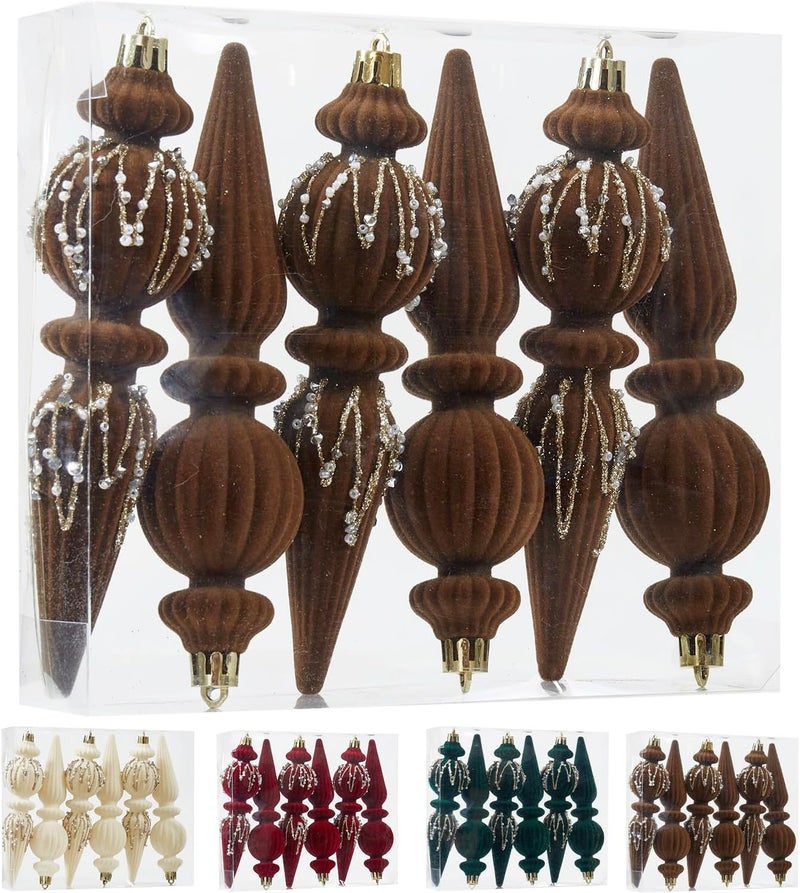 Munansli Brown Velvet Christmas Ornaments Set,6 Pack Plastic Shatterproof Christmas Ball Hanging Ornaments for Xmas Tree Decorations(6.7Inch) - Image 5