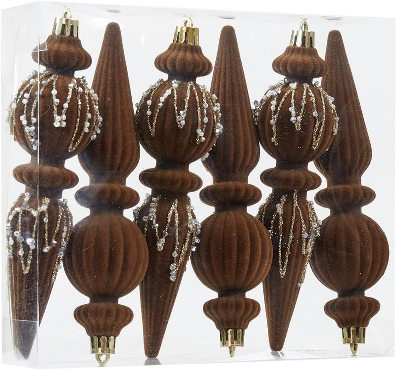 Munansli Brown Velvet Christmas Ornaments Set,6 Pack Plastic Shatterproof Christmas Ball Hanging Ornaments for Xmas Tree Decorations(6.7Inch) - Image 1