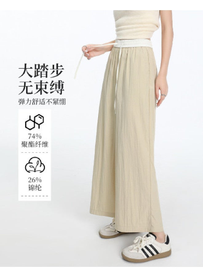 Hstyle Lightweight Crinkle Contrast Color Skirt Pants For Women - 2025 Summer Versatile Breathable Slimming Wide-leg Cropped Culottes - Image 1