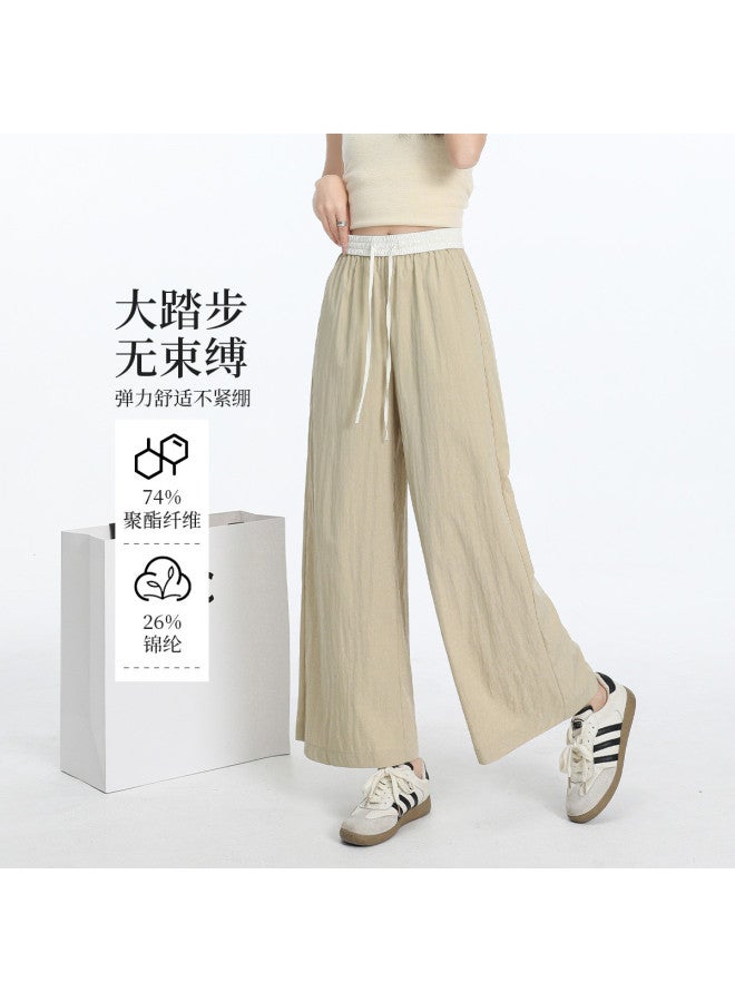 Hstyle Lightweight Crinkle Contrast Color Skirt Pants For Women - 2025 Summer Versatile Breathable Slimming Wide-leg Cropped Culottes - Image 2