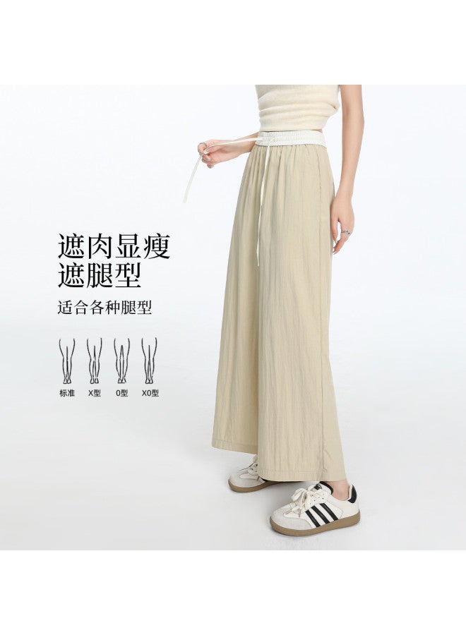Hstyle Lightweight Crinkle Contrast Color Skirt Pants For Women - 2025 Summer Versatile Breathable Slimming Wide-leg Cropped Culottes - Image 3