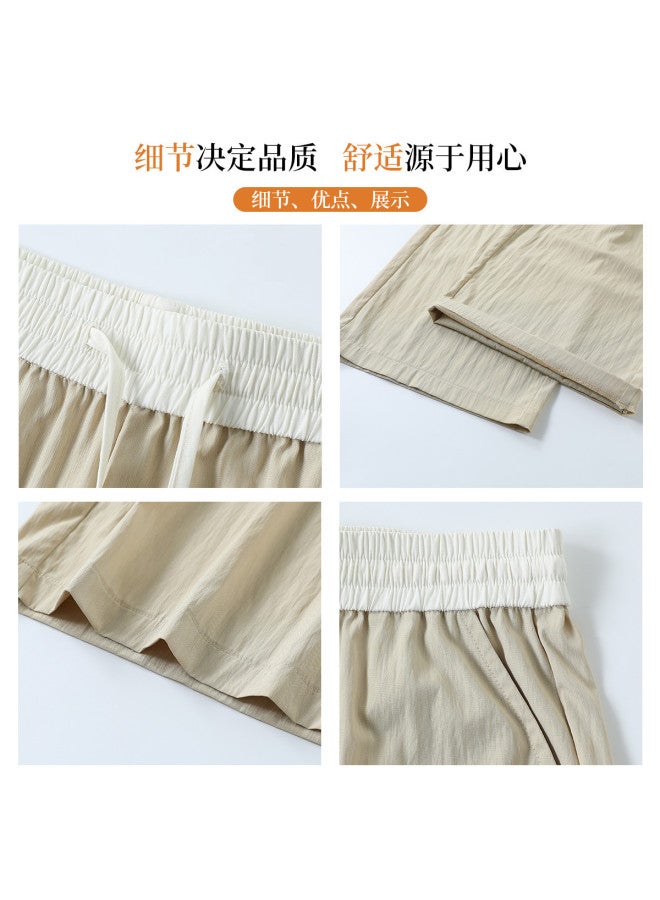 Hstyle Lightweight Crinkle Contrast Color Skirt Pants For Women - 2025 Summer Versatile Breathable Slimming Wide-leg Cropped Culottes - Image 4