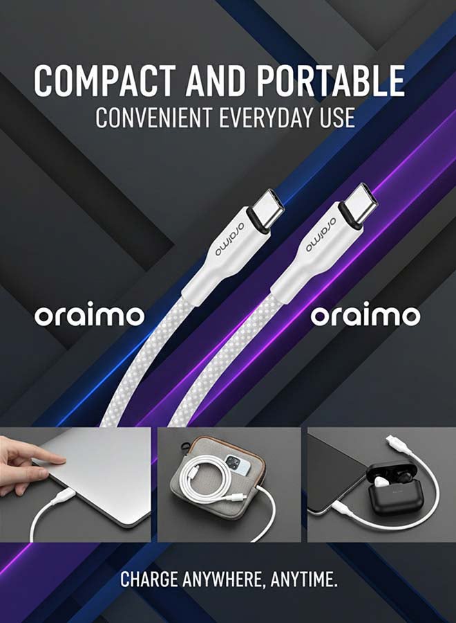 أورايمو Charging Cable Ultra-Durable Braided USB-C to USB-C 1m 60W - White - Image 4
