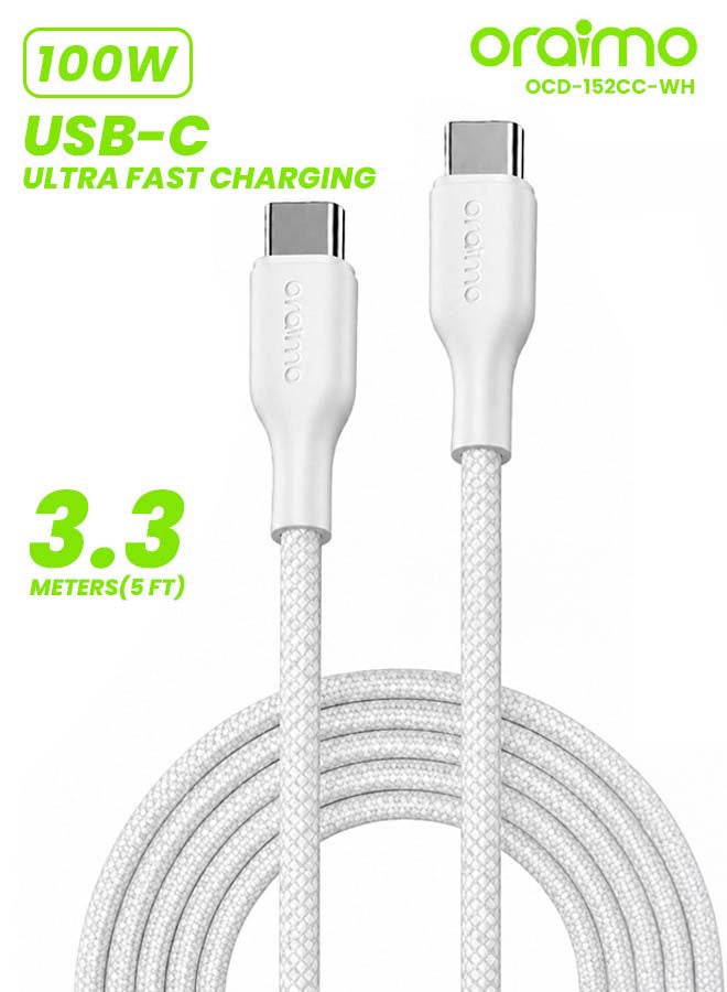 أورايمو Charging Cable Ultra-Durable Braided USB-C to USB-C 1m 60W - White - Image 1