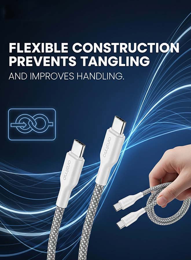 أورايمو Charging Cable Ultra-Durable Braided USB-C to USB-C 1m 60W - White - Image 5