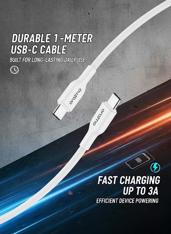 أورايمو Charging Cable Ultra-Durable Braided USB-C to USB-C 1m 60W - White - Image 2