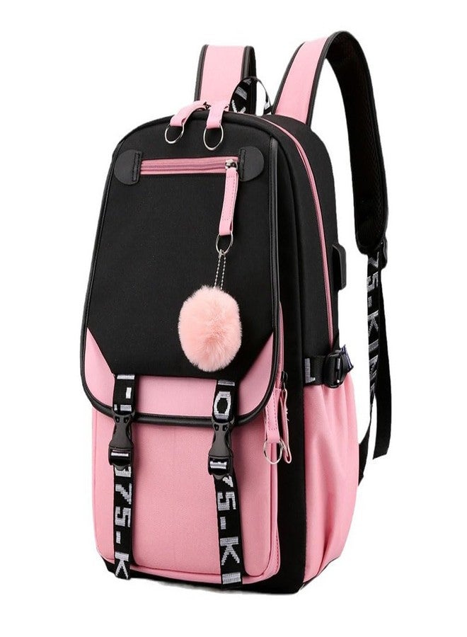 MONMOB Backpack Laptop bag School Backpack for Girls Middle School Students Bookbag with USB Charging&Headphone Port (pink with black) - Image 1