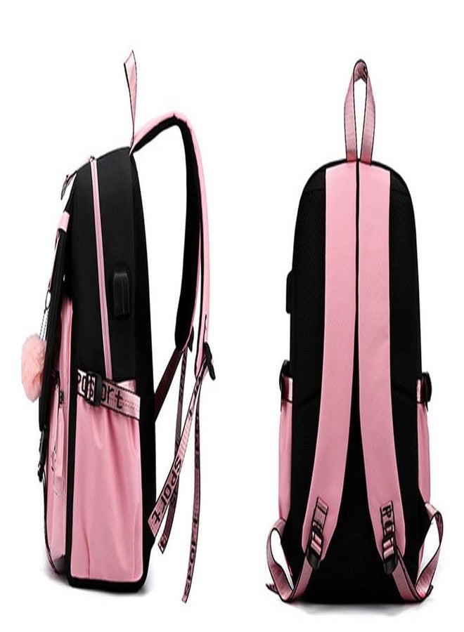 MONMOB Backpack Laptop bag School Backpack for Girls Middle School Students Bookbag with USB Charging&Headphone Port (pink with black) - Image 2