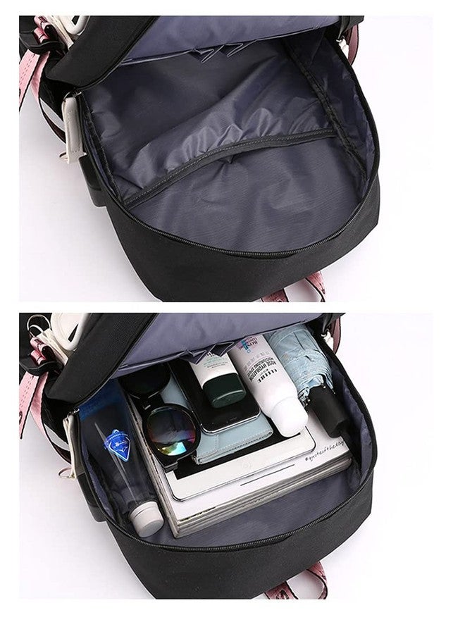 MONMOB Backpack Laptop bag School Backpack for Girls Middle School Students Bookbag with USB Charging&Headphone Port (pink with black) - Image 3