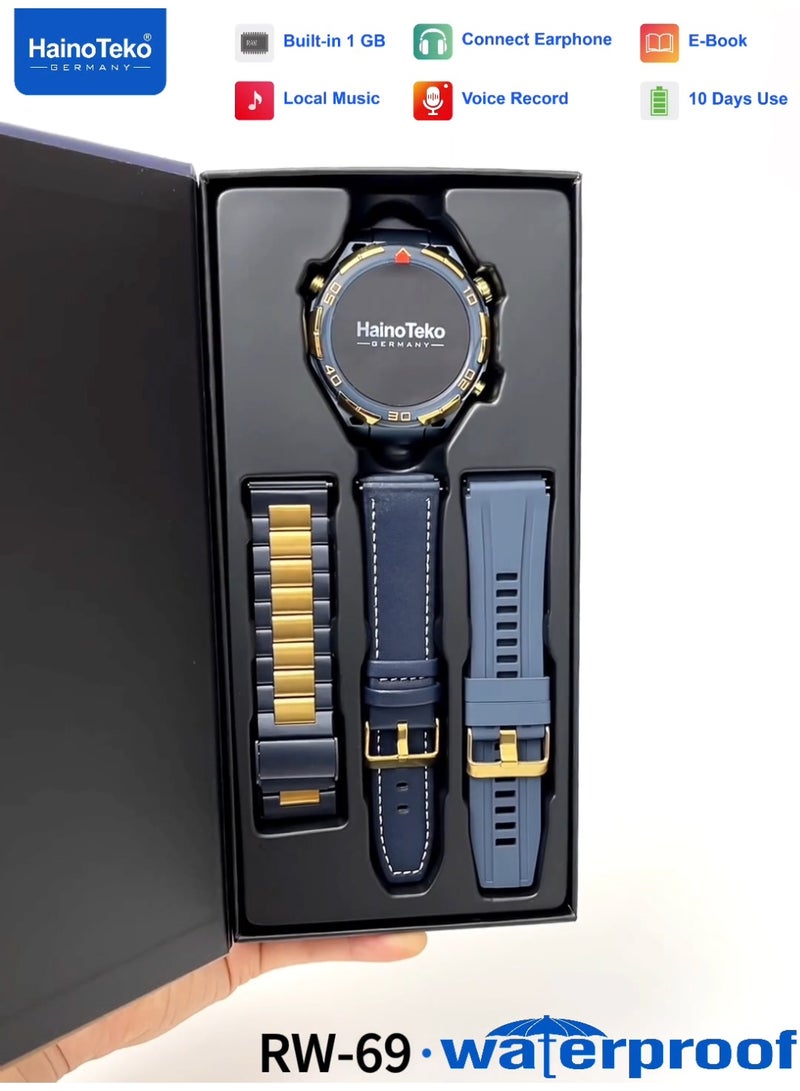 Haino Teko RW-69 Waterproof Smartwatch with 1GB Built-in Storage 10-Day Battery AMOLED Display  and 3 Pair Straps Designed for Men - Image 4