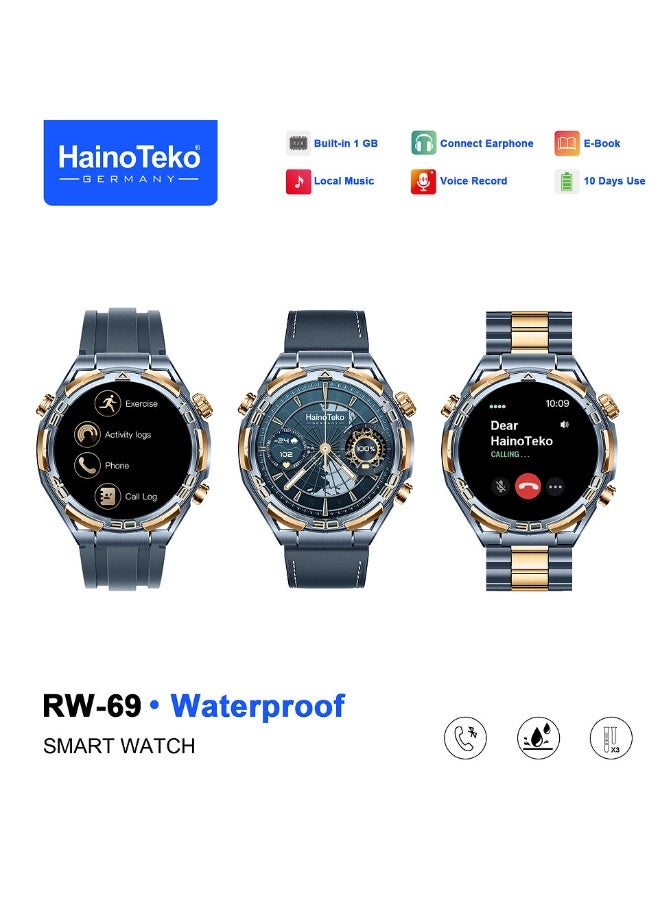 Haino Teko RW-69 Waterproof Smartwatch with 1GB Built-in Storage 10-Day Battery AMOLED Display  and 3 Pair Straps Designed for Men - Image 1