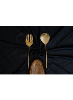 Pricne Salad Spoon and Fork Server Set Stainless Steel Spoon and Fork Set for Salad Gravies Fruits Soup or Pasta Champaign Gold Gloss Round Hammered  - Image 2