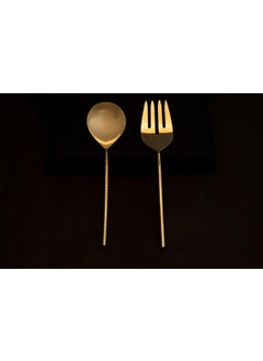 Pricne Salad Spoon and Fork Server Set Stainless Steel Spoon and Fork Set for Salad Gravies Fruits Soup or Pasta Champaign Gold Gloss Round Hammered  - Image 4