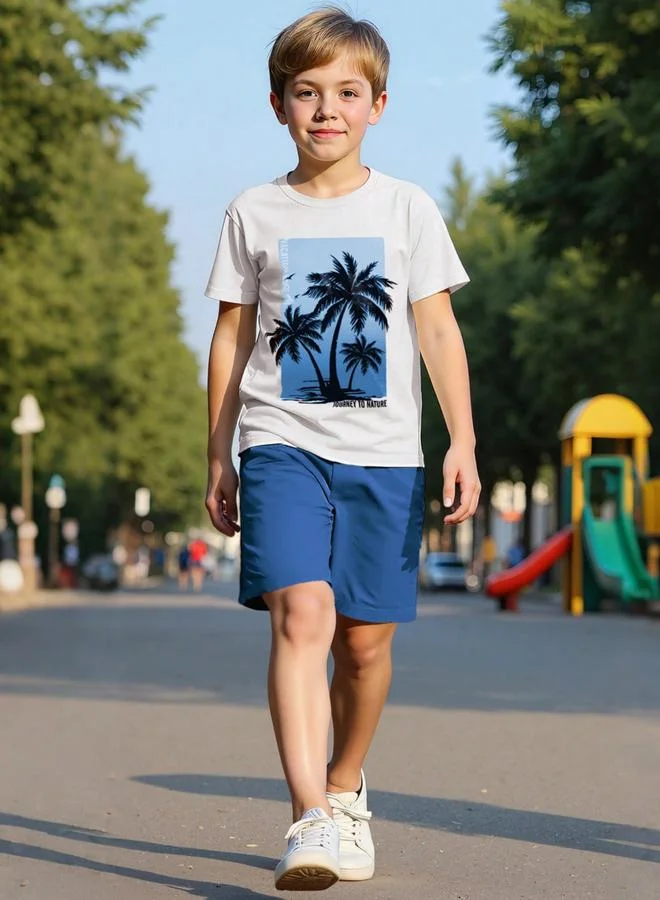 تايك تو مجموعة من شورت وتيشيرت بطبعة جرافيك استوائية