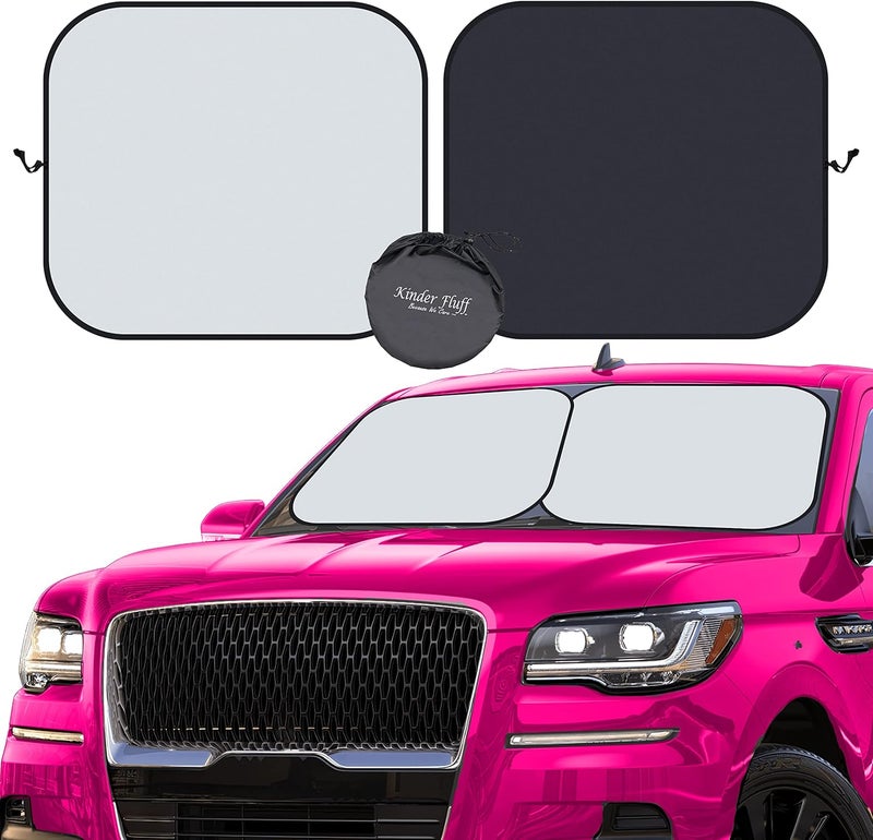 Windshield Sunshade| Reflective Patented Car Sun Protection - Certified 99% UVR Block -Cool Interior | Foldable 2-Piece Sun Cover | Automotive Accessories for Summer Heat | Large Size - Image 1