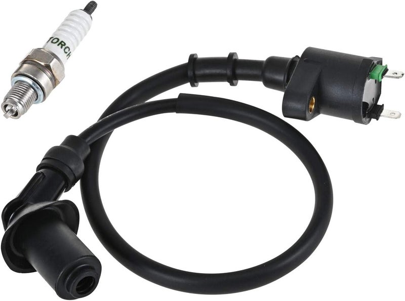 TRKIMAL Universal Ignition Coil + A7TC Spark Plug for 50cc 80cc 90cc 125cc 150cc Taotao Motorcycle ATV Scooter Moped Go Kart Pit Dirt Bike Engine - Image 1
