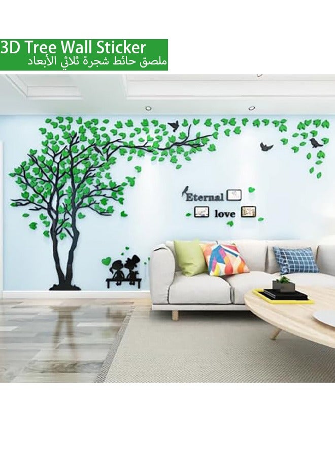 VUCATIN 3D Tree Wall Stickers DIY Birds Wall Decals Family Couple Stickers Murals for Living Room Bedroom TV Background Home Decorations (Green Left, 300*150cm) - Image 1
