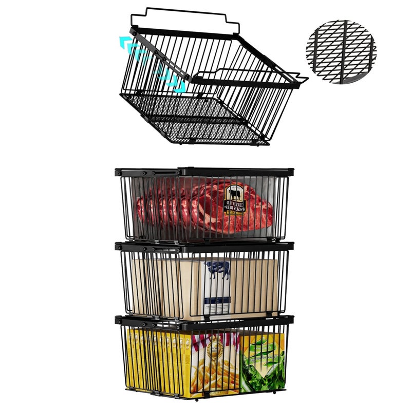ANJUBAN Large Freezer Organizer Binsï¼ŒUpgraded Bottom Leak-Proof netï¼ŒFit 5 to 9 Cu Ft Chest Freezerï¼Œ4 Packï¼Œ Expandable Stackable Chest Freezer Containers with Handle (Black--4Pack) - Image 1