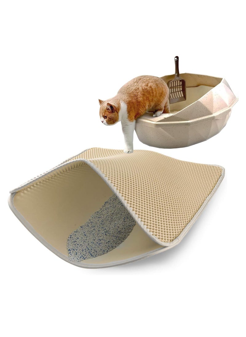 MileMelo - Double Layer Design Waterproof Washable  Cat Litter Mat,Litter Trapping Mat for Cat Sand Litter Box Honeycomb Pet Bed Beige 30*45cm - Image 1