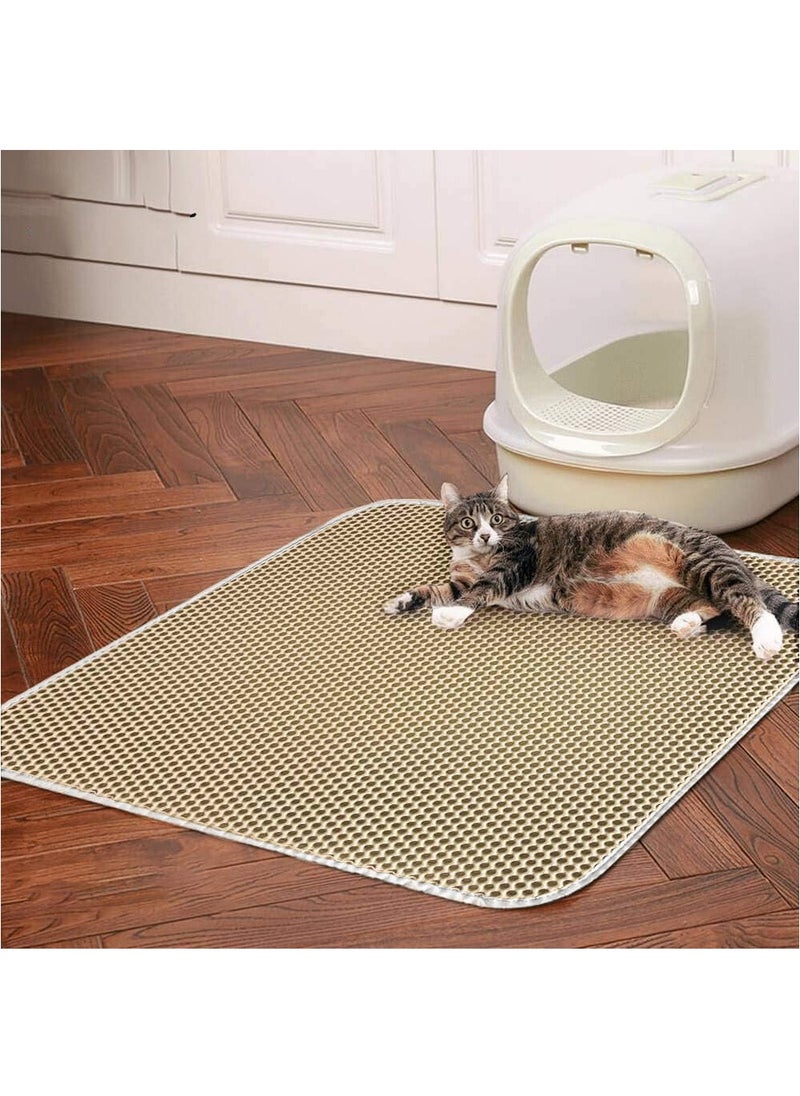 MileMelo - Double Layer Design Waterproof Washable  Cat Litter Mat,Litter Trapping Mat for Cat Sand Litter Box Honeycomb Pet Bed Beige 30*45cm - Image 1