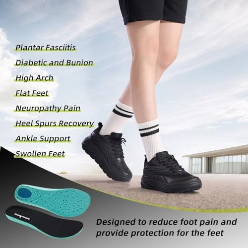 OrthoComfoot Women's Orthopedic Diabetic Wide Walking Shoes: Comfortable Plantar Fasciitis Orthotic Arch Support Sneakers, Bunions Recovery Casual Outdoor Biking Fit Dressy Road Running Shoes Black Size 8.5 - Image 4
