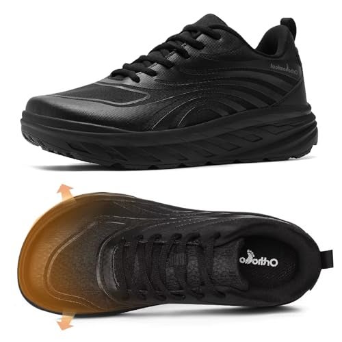 OrthoComfoot Women's Orthopedic Diabetic Wide Walking Shoes: Comfortable Plantar Fasciitis Orthotic Arch Support Sneakers, Bunions Recovery Casual Outdoor Biking Fit Dressy Road Running Shoes Black Size 8.5 - Image 1