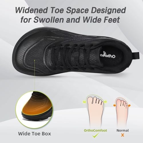 OrthoComfoot Women's Orthopedic Diabetic Wide Walking Shoes: Comfortable Plantar Fasciitis Orthotic Arch Support Sneakers, Bunions Recovery Casual Outdoor Biking Fit Dressy Road Running Shoes Black Size 8.5 - Image 2
