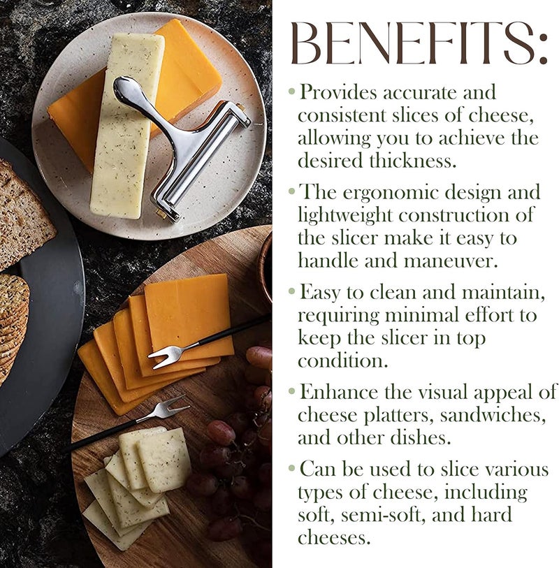 Bellemain Stainless Steel Wire Cheese Slicer - Hand Held Cutter for Cheddar, Gruyere, Raclette, Mozzarella Block, Adjustable Shaver, Thick & Thin Slicer, Curler (Silver) - Image 5