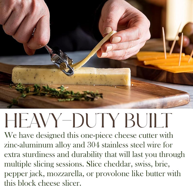 Bellemain Stainless Steel Wire Cheese Slicer - Hand Held Cutter for Cheddar, Gruyere, Raclette, Mozzarella Block, Adjustable Shaver, Thick & Thin Slicer, Curler (Silver) - Image 3