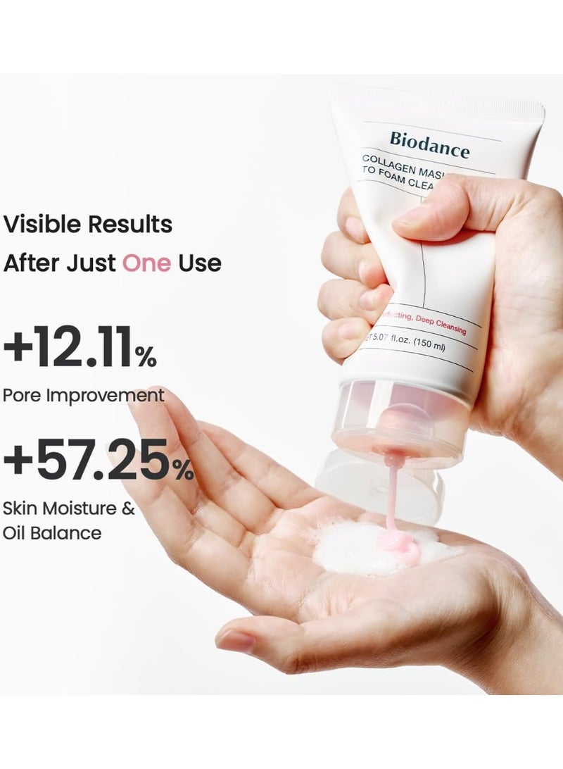 بيودانس BIODANCE Collagen Mask To Foam Cleanser, Pink Face Wash for Women, 2-in-1 Pore Mask and Hydrating Foaming Facial Cleanser for Sensitive Skin, Oily Skin, Korean Skincareㅣ5.07 fl. oz. (150 ml) - Image 4