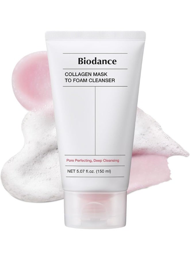 بيودانس BIODANCE Collagen Mask To Foam Cleanser, Pink Face Wash for Women, 2-in-1 Pore Mask and Hydrating Foaming Facial Cleanser for Sensitive Skin, Oily Skin, Korean Skincareㅣ5.07 fl. oz. (150 ml) - Image 1