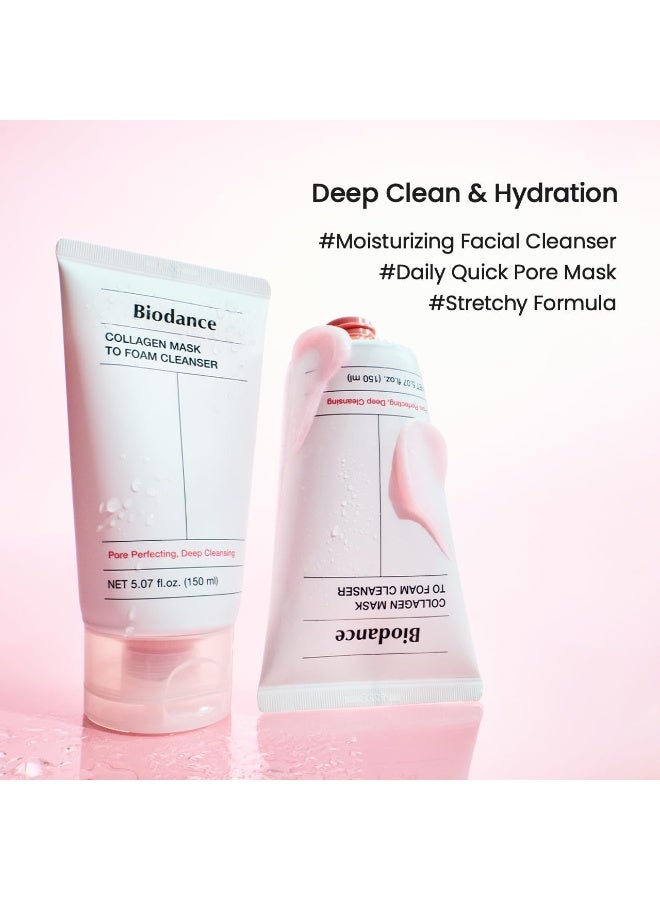 بيودانس BIODANCE Collagen Mask To Foam Cleanser, Pink Face Wash for Women, 2-in-1 Pore Mask and Hydrating Foaming Facial Cleanser for Sensitive Skin, Oily Skin, Korean Skincareㅣ5.07 fl. oz. (150 ml) - Image 2