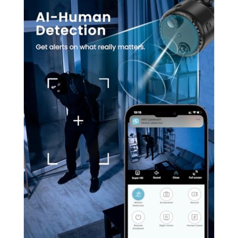كاميرا داخلية 4K Mini WiFi كاميرا مربية لاسلكية مع رؤية ليلية، كشف الحركة بالذكاء الاصطناعي، عمر بطارية طويل، تخزين سحابي وSD - Image 5