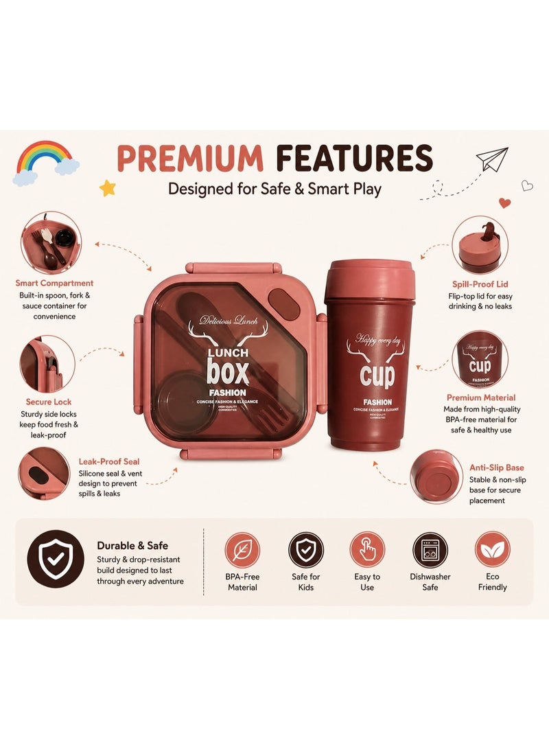 Ebazario Premium Insulated Lunch Box with Cup Set Leakproof Food Container Portable Bento Lunch Box with Spoon Fork Airtight Microwave Safe Lunch Kit for Office School Travel Durable Stylish Design - Image 3