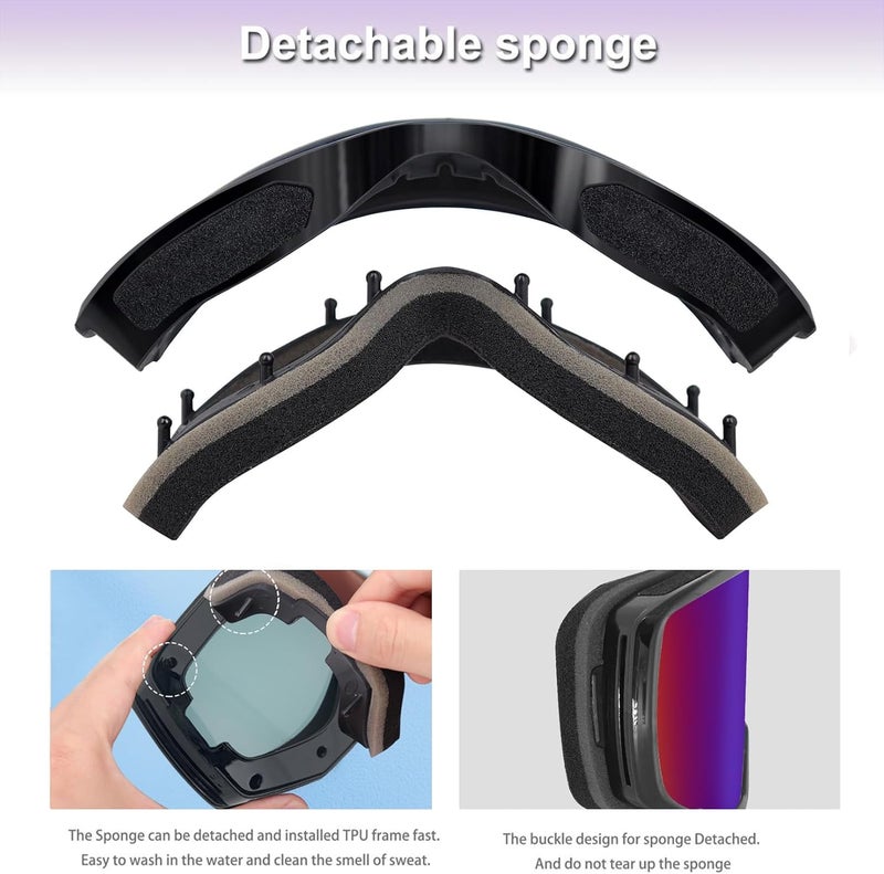 EXP VISION Ski/Snowboard Goggles for Men Women, OTG Snow Goggles Anti Fog UV Protection - Image 3