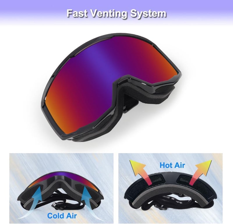 EXP VISION Ski/Snowboard Goggles for Men Women, OTG Snow Goggles Anti Fog UV Protection - Image 5