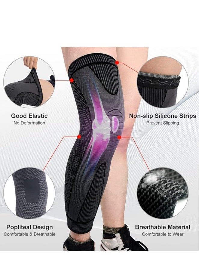 Tanyaz Full Leg Compression Sleeves anti Sliping Ventilation Long Knee Support with Wraps for Men and Women Long Knee Compression Sleeve  - Image 2
