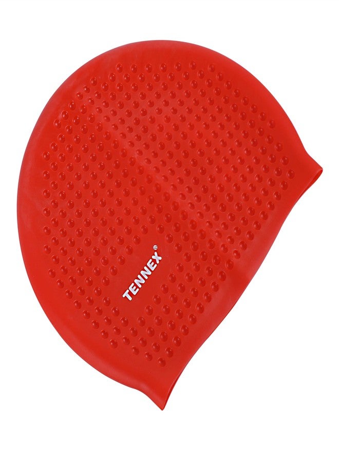 Tennex Silicone Swim Caps T-444 for Women, Men, and Children | Red | Set of 1 - Image 3