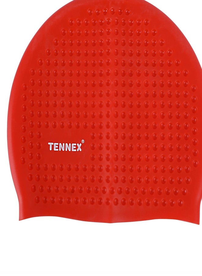 Tennex Silicone Swim Caps T-444 for Women, Men, and Children | Red | Set of 1 - Image 2