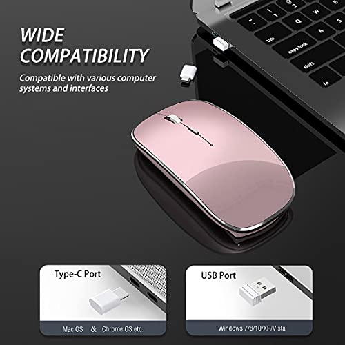 Halpilt Wireless Mouse Chargeable Portable Silent USB and Type-C Dual Mode Wireless Mouse 3 Adjustable DPI for Laptop, Mac, Android, PC (Q23S Black) (Rose Gold) - Image 2