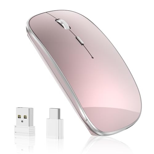 Halpilt Wireless Mouse Chargeable Portable Silent USB and Type-C Dual Mode Wireless Mouse 3 Adjustable DPI for Laptop, Mac, Android, PC (Q23S Black) (Rose Gold) - Image 1