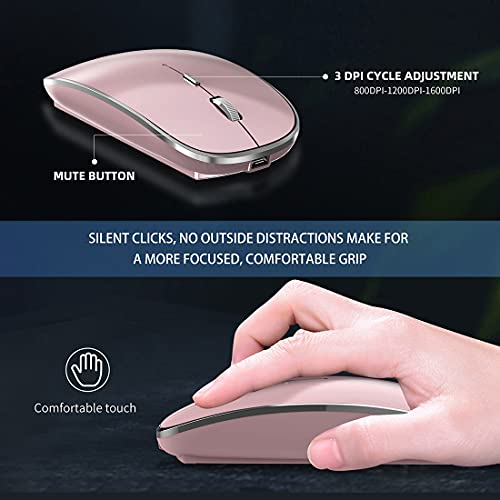 Halpilt Wireless Mouse Chargeable Portable Silent USB and Type-C Dual Mode Wireless Mouse 3 Adjustable DPI for Laptop, Mac, Android, PC (Q23S Black) (Rose Gold) - Image 4