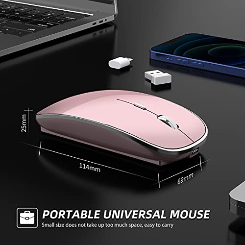 Halpilt Wireless Mouse Chargeable Portable Silent USB and Type-C Dual Mode Wireless Mouse 3 Adjustable DPI for Laptop, Mac, Android, PC (Q23S Black) (Rose Gold) - Image 5