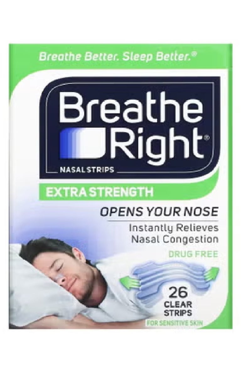 Breathe Right Nasal Strips Extra Strength For Sensitive Skin 26 Clear Strips