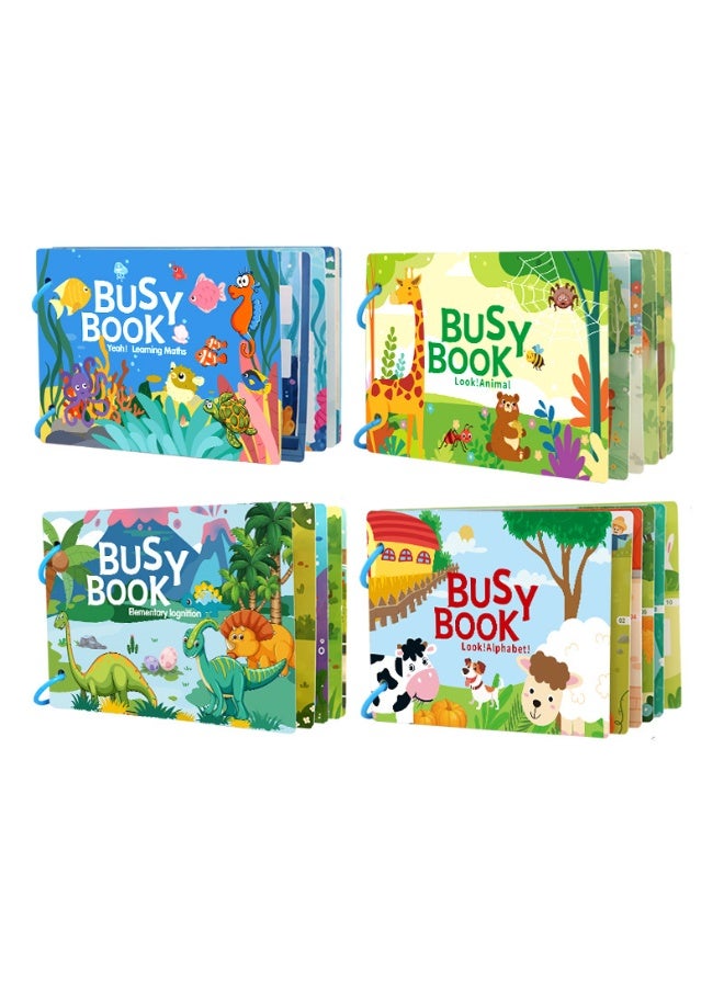 HALAMODO 4PCS Children's Busy Book , Toddler Early Learning Quiet Book , Reusable Sticker Activity Book Educational Toy For Preschoolers , Includes Basic Cognition + Alphabet + Numbers + Animals Themes ,Training Emotion Visual Intelligence Development Hands-On & Brain Development Grasp Sensory Hand-Eye Coordination Interactive Parent-Child Bonding Toy, Develop Learning Skills, 21*14 cm - Image 1