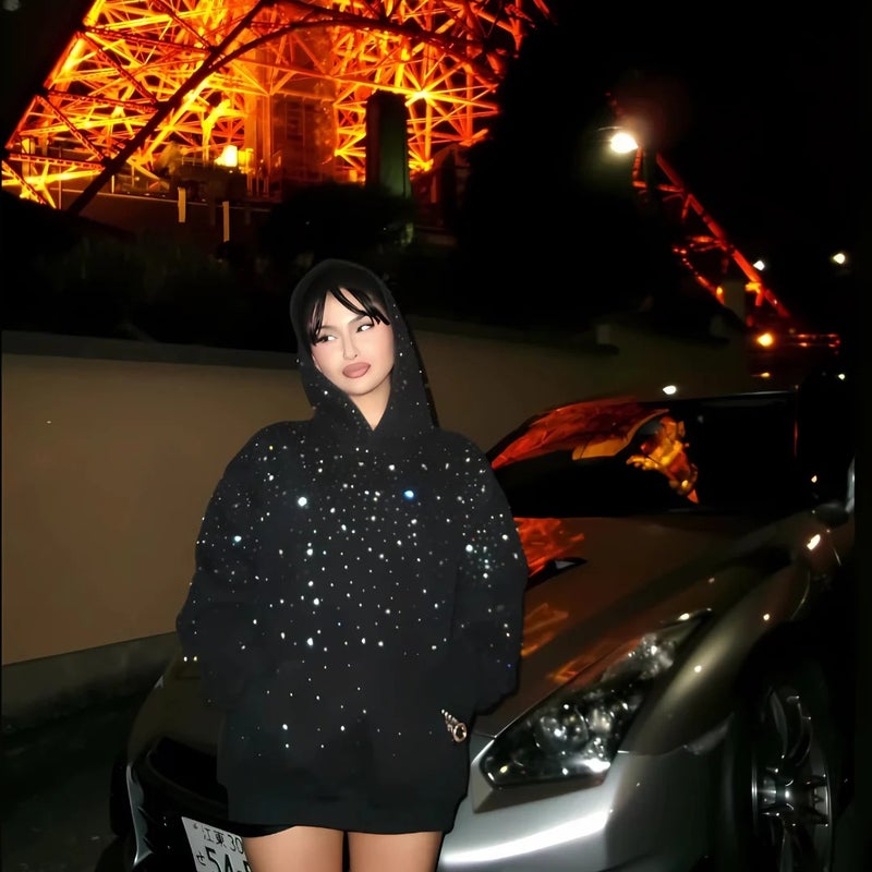 Rhinestone Star Zip-Up Hoodie, Street Style, Wholesale - Image 3