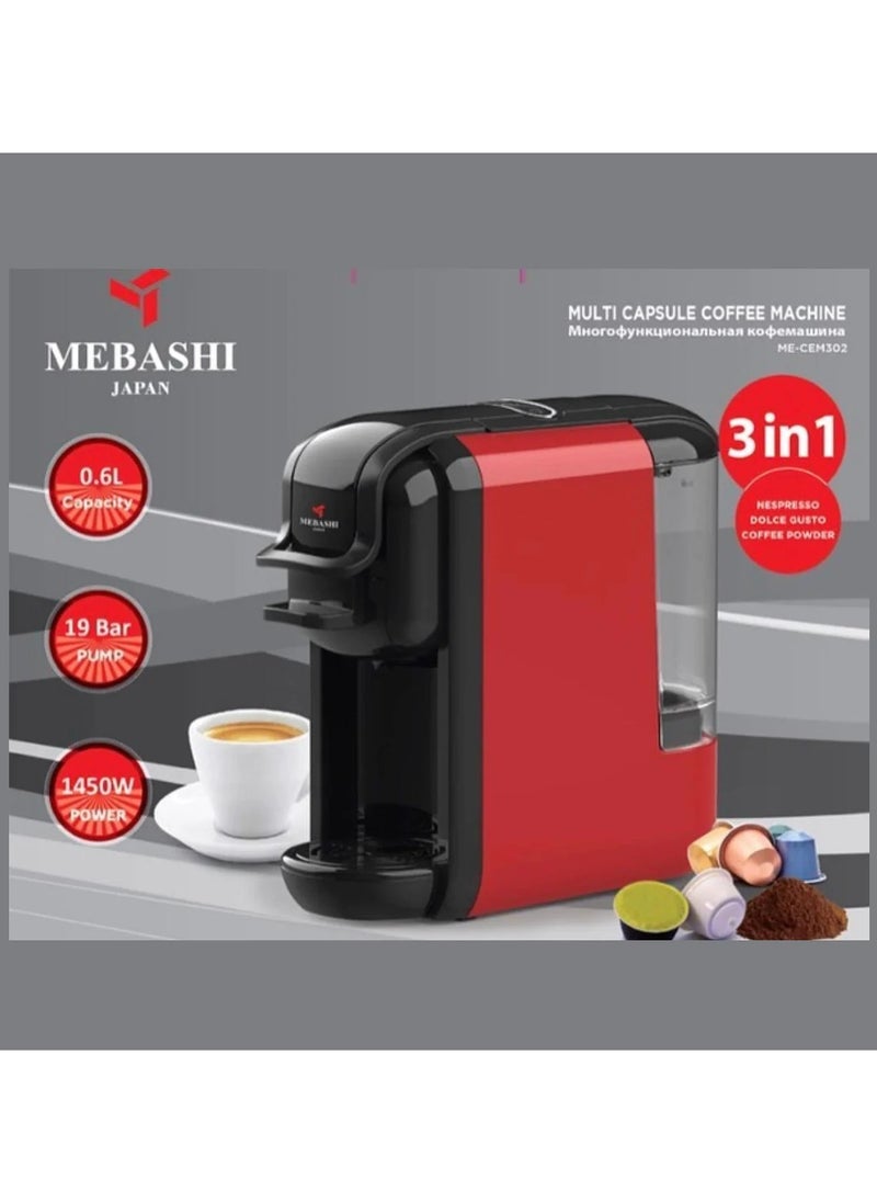 Coffee Machine 3-In-1 Multi Capsules Coffee Machine RED ME-CEM302