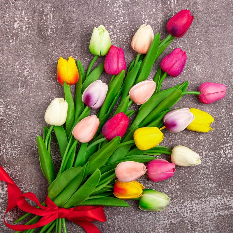 Whaline 20 Pcs Artificial Tulip Flower Tulips Multicolored Real Touch Artificial Tulips for Home Garden Wedding Party Flower Decor 10 Colors